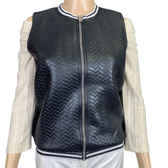 Vintage Alexandra Collection Womens Vest Faux Leather Chevron Black White Small - Picture 4 of 12